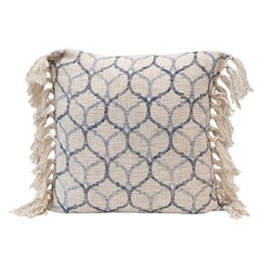 creative co-op stonewashed cotton blend ogee pattern & tassels, blue & cream color pillow