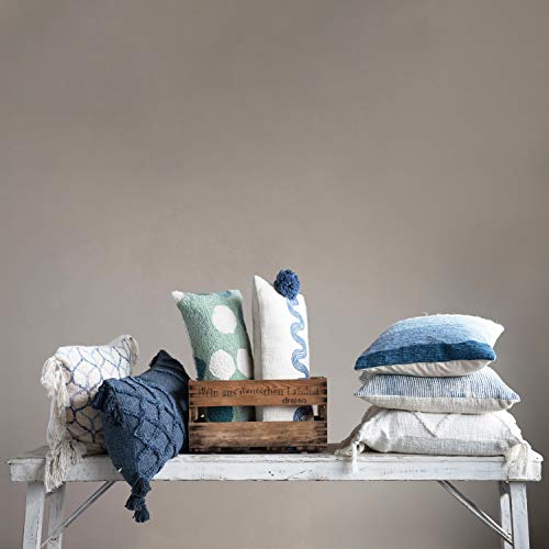 Creative Co-Op Stonewashed Cotton Blend Ogee Pattern & Tassels, Blue & Cream Color Pillow