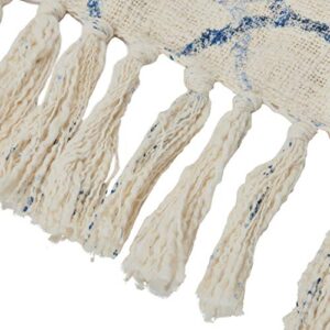 Creative Co-Op Stonewashed Cotton Blend Ogee Pattern & Tassels, Blue & Cream Color Pillow