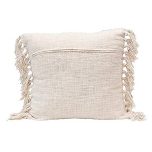 Creative Co-Op Stonewashed Cotton Blend Ogee Pattern & Tassels, Blue & Cream Color Pillow