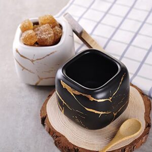 VanEnjoy Decorative Marble Inlay Glaze Ceramic Sugar Spice Containers Porcelain Jar with Bamboo Lid and Spoon Condiment Jar for Home