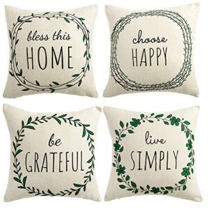 wlnui summer pillow covers 18x18 inch summer home decorations set of 4 green wreath decorative throw pillow covers cushion case for farmhouse home decor
