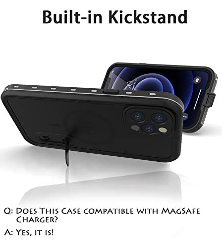 Diverbox Design for iPhone 12 Pro Max Waterproof Case with Kickstand, Durable Shockproof Phone Case Cover with Built in Screen Protector for iPhone 12 Pro max 6.7'' Only (Black)