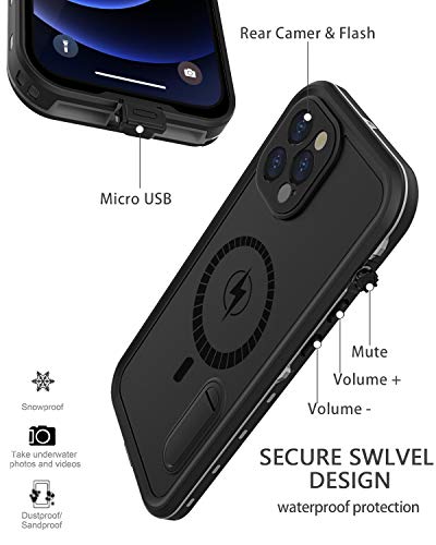 Diverbox Design for iPhone 12 Pro Max Waterproof Case with Kickstand, Durable Shockproof Phone Case Cover with Built in Screen Protector for iPhone 12 Pro max 6.7'' Only (Black)