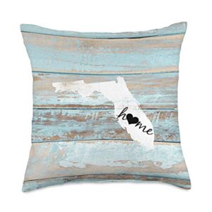 florida rustic home pride us state distressed look florida barn board shiplap home heart gift throw pillow, 18x18, multicolor
