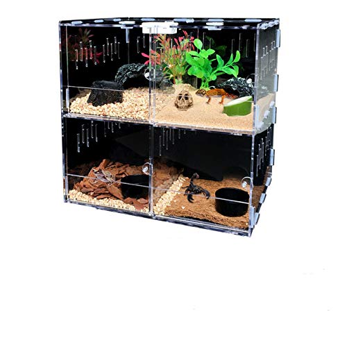 Reptile Terrarium Cage ,4 Grids Reptile Cage Enclosure Box Tarantula Insect Scorpion Clear Display Case