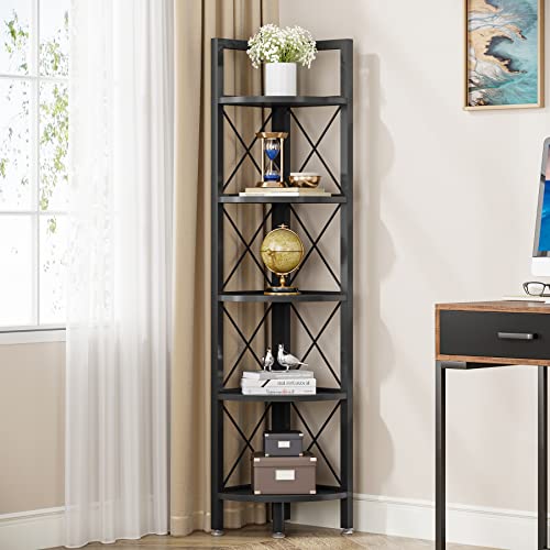 Tribesigns 5 Tier Corner Shelf, Corner Bookshelf Small Bookcase Corner Storage Rack Plant Stand for Living Room, Home Office, Kitchen, Small Space (Black)