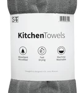 S&T INC. Soft, Absorbent Hand Towel with Hanging Loop, Microfiber Dish Towels for Kitchen, 5 Pack, 18 Inch x 26 Inch, Grey