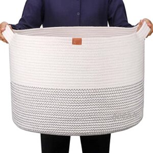 gocan extra large laundry basket 22" x 22"x 14" xxxl cotton rope woven basket for blankets storage basket with handles for living room (beige)