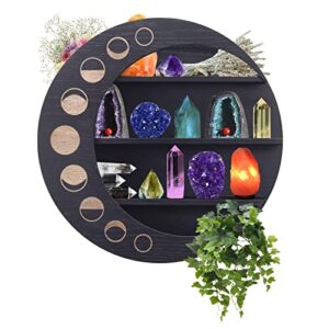 ssissi black crescent moon shelf - crystal display shelf - nail polish rack, crystal holder & essential oil organizer - display shelves for collectibles - moon phase wall hanging 3 tier crystal decor