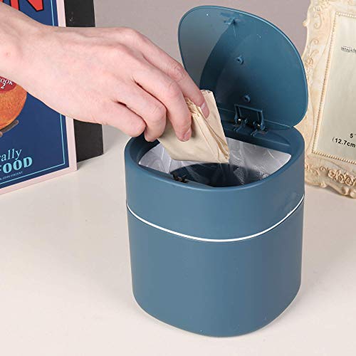 Sheebo Modern Plastic Mini Wastebasket Trash Can with Lid and 180 Counts Strong Mini Trash Bag Bundle