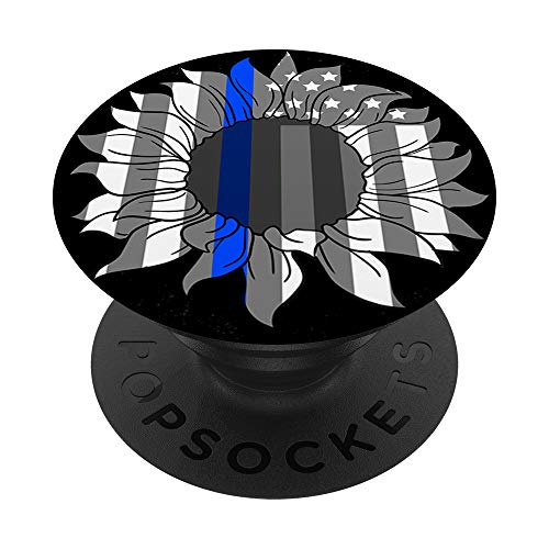 Sunflower American Flag Thin Blue Line Police Cop Wife Gift PopSockets PopGrip: Swappable Grip for Phones & Tablets