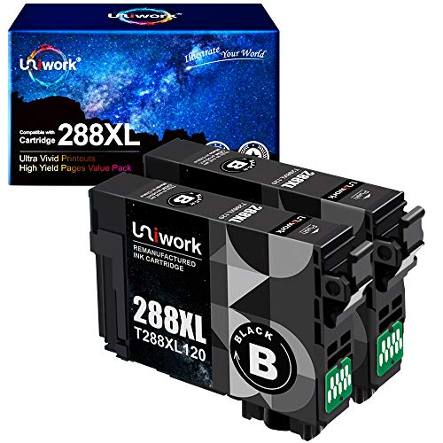 Uniwork Remanufactured 288XL Ink Cartridge Replacement for Epson 288 XL 288XL T288XL High Yield to use with XP-440 XP-330 XP-340 XP-430 XP-446 XP-434 Printer Tray (Upgraded Chip, 2 Black)