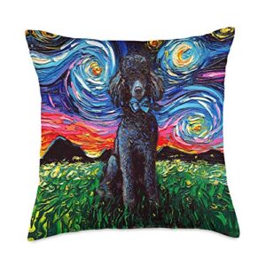 sagittarius gallery black standard poodle starry night dog art by aja throw pillow, 18x18, multicolor