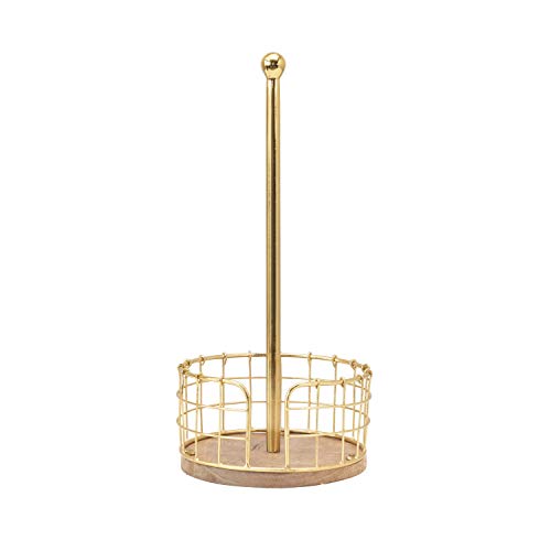 Bloomingville Metal & Wood Basket Base, Gold Finish Paper Towel Holder