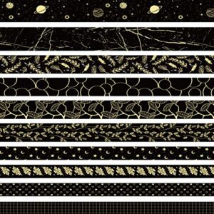 VEYLIN 10Rolls Black Gold Washi Tape, Premium Mixed Size Decorative Masking Tape for Scrapbook Journal