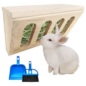 Tfwadmx Rabbit Hay Feeder Chinchilla Grass Holder Small Animals Wooden Feeding Dispenser Bunny Less Wasted Food Manger with Cleaning Set for Guinea Pig Gerbil Hamster Squirrel