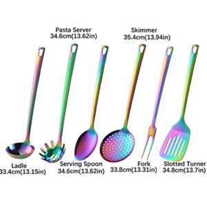 DISHWASHER SAFE Rainbow Titanium Cutlery Knife Set Kitchen Knives Sets Plug Rainbow Titanium Colorful Kitchen Utensils Set Stainless Steel Utensil Set - 6 Cooking Utensils