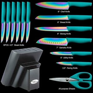 DISHWASHER SAFE Rainbow Titanium Cutlery Knife Set Kitchen Knives Sets Plug Rainbow Titanium Colorful Kitchen Utensils Set Stainless Steel Utensil Set - 6 Cooking Utensils