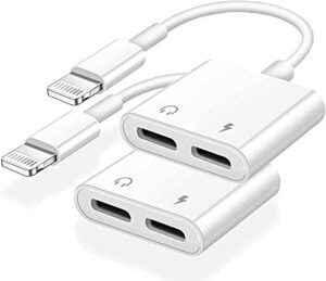[apple mfi certified] dual 2in1 lightning headphone audio & charger adapter splitter for iphone ipad,2 pack iphone headphone adapter for iphone 14/13/ 12/11/ xs/xs max/xr/x/ 8/8plus/7/7 plus/ipad