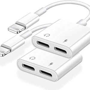 [Apple MFi Certified] Dual 2in1 Lightning Headphone Audio & Charger Adapter Splitter for iPhone iPad,2 Pack iPhone Headphone Adapter for iPhone 14/13/ 12/11/ XS/XS Max/XR/X/ 8/8plus/7/7 Plus/iPad