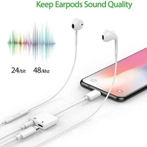 [Apple MFi Certified] Dual 2in1 Lightning Headphone Audio & Charger Adapter Splitter for iPhone iPad,2 Pack iPhone Headphone Adapter for iPhone 14/13/ 12/11/ XS/XS Max/XR/X/ 8/8plus/7/7 Plus/iPad