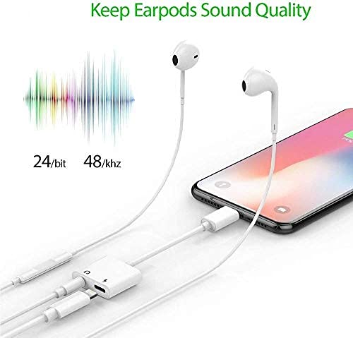 [Apple MFi Certified] Dual 2in1 Lightning Headphone Audio & Charger Adapter Splitter for iPhone iPad,2 Pack iPhone Headphone Adapter for iPhone 14/13/ 12/11/ XS/XS Max/XR/X/ 8/8plus/7/7 Plus/iPad