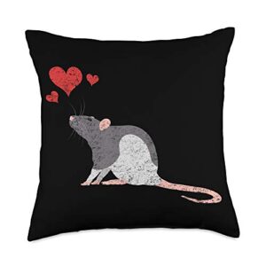 pet rat gift apparel cute rat lover heart beat rodent gift throw pillow, 18x18, multicolor