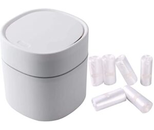 sheebo modern plastic mini wastebasket trash can with lid and 180 counts strong mini trash bag bundle