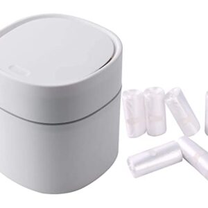 Sheebo Modern Plastic Mini Wastebasket Trash Can with Lid and 180 Counts Strong Mini Trash Bag Bundle