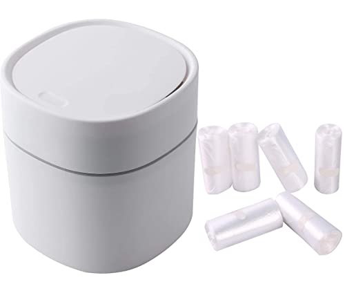 Sheebo Modern Plastic Mini Wastebasket Trash Can with Lid and 180 Counts Strong Mini Trash Bag Bundle