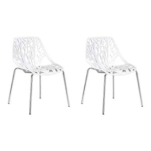 canglong modern mid century plastic shell hollow matal legs dining chairs, set of 2, white 2