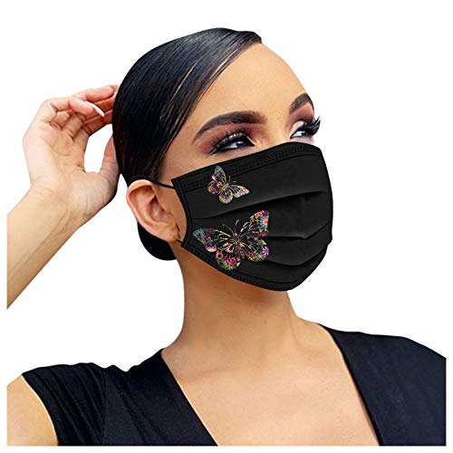 50Pcs Butterfly Print Disposable Facemask for Adults Women with Designs PaperMasks 3 Ply Breathable Non Woven Face Guard