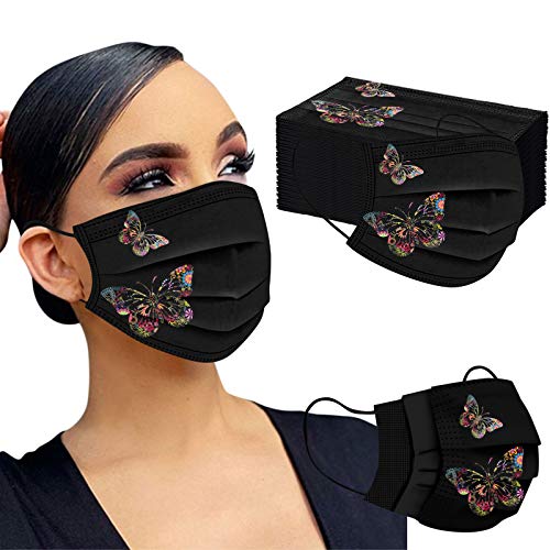 50Pcs Butterfly Print Disposable Facemask for Adults Women with Designs PaperMasks 3 Ply Breathable Non Woven Face Guard