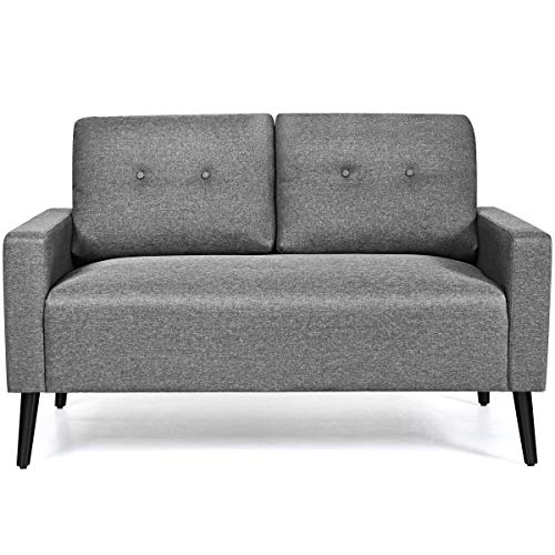 POWERSTONE Mid-Century Loveseat Fabric Modern Upholstered Sofa Couch with Removable Thick Backrest Elastic Cushion 2-Seat Armchair for Living Room Office