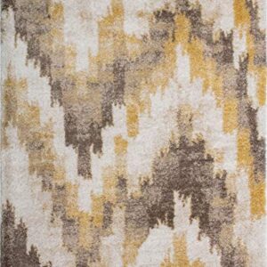 NOORI RUG - Premium & Luxury Imported - Lux Emma Machine Made High Pile Ikat - Rectangle - Brown - Gold - 10' x 14', Bedroom, Dining Room