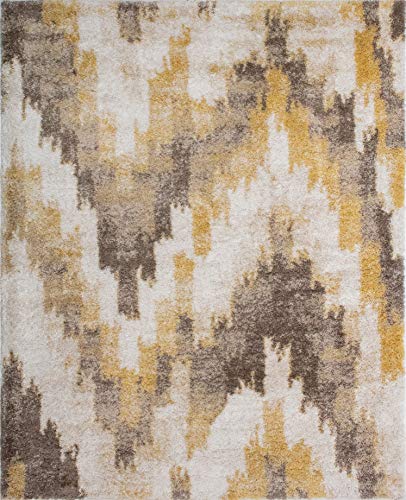 NOORI RUG - Premium & Luxury Imported - Lux Emma Machine Made High Pile Ikat - Rectangle - Brown - Gold - 10' x 14', Bedroom, Dining Room