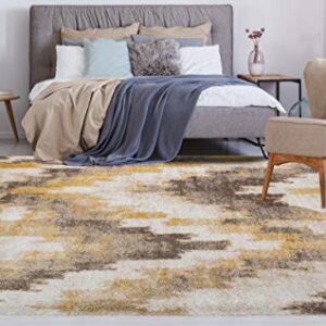 NOORI RUG - Premium & Luxury Imported - Lux Emma Machine Made High Pile Ikat - Rectangle - Brown - Gold - 10' x 14', Bedroom, Dining Room