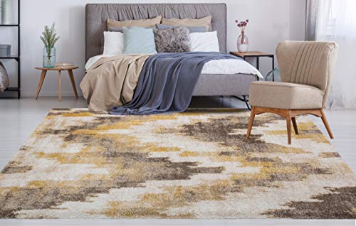 NOORI RUG - Premium & Luxury Imported - Lux Emma Machine Made High Pile Ikat - Rectangle - Brown - Gold - 10' x 14', Bedroom, Dining Room