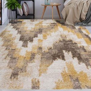 NOORI RUG - Premium & Luxury Imported - Lux Emma Machine Made High Pile Ikat - Rectangle - Brown - Gold - 10' x 14', Bedroom, Dining Room