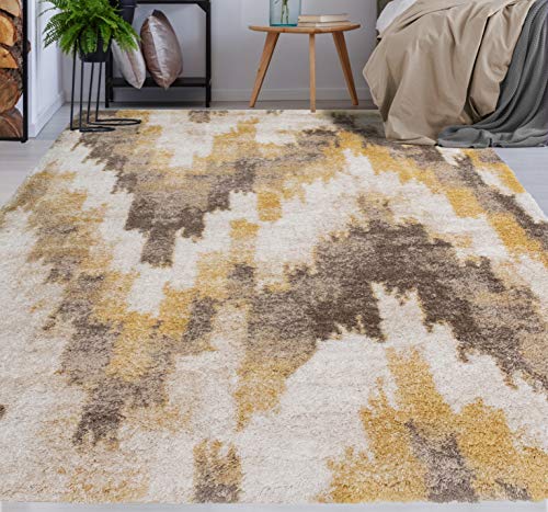 NOORI RUG - Premium & Luxury Imported - Lux Emma Machine Made High Pile Ikat - Rectangle - Brown - Gold - 10' x 14', Bedroom, Dining Room