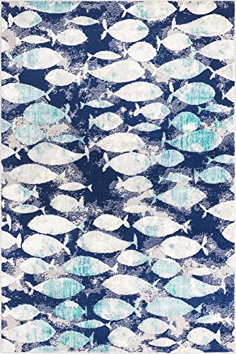 Unique Loom Ariel Collection Area Rug - Fish (Rectangular 4' 0" x 6' 0", Blue/Green)