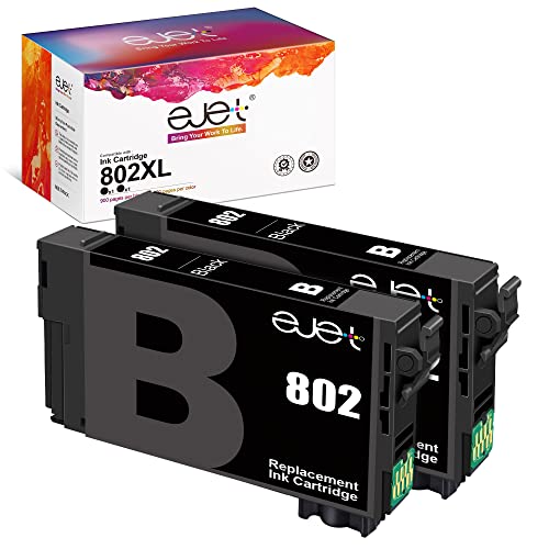 802XL Black Ink Cartridges Remanufactured Replacements Ink for Epson 802 XL Ink Cartridges Compatible for Epson Workforce Pro wf-4720 wf-4730 wf-4734 wf-4740 All-in-one Printer (2 Pack, 802XL Black)