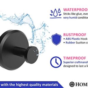 HOME SO Suction Cup Hooks for Shower, Bathroom, Kitchen, Glass Door, Mirror, Tile – Loofah, Towel, Coat, Bath Robe Hook Holder for Hanging up to 15 lbs – Waterproof, Dark, Matte Black (2-Pack)