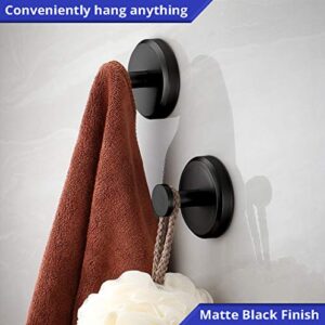 HOME SO Suction Cup Hooks for Shower, Bathroom, Kitchen, Glass Door, Mirror, Tile – Loofah, Towel, Coat, Bath Robe Hook Holder for Hanging up to 15 lbs – Waterproof, Dark, Matte Black (2-Pack)