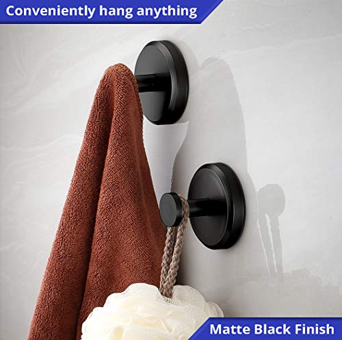 HOME SO Suction Cup Hooks for Shower, Bathroom, Kitchen, Glass Door, Mirror, Tile – Loofah, Towel, Coat, Bath Robe Hook Holder for Hanging up to 15 lbs – Waterproof, Dark, Matte Black (2-Pack)