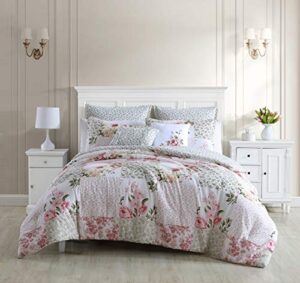 laura ashley home - king comforter set, reversible cotton bedding, includes matching shams with bonus euro shams & throw pillows (ailyn pink, king)