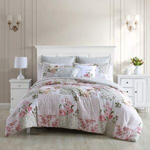 Laura Ashley Home - King Comforter Set, Reversible Cotton Bedding, Includes Matching Shams with Bonus Euro Shams & Throw Pillows (Ailyn Pink, King)