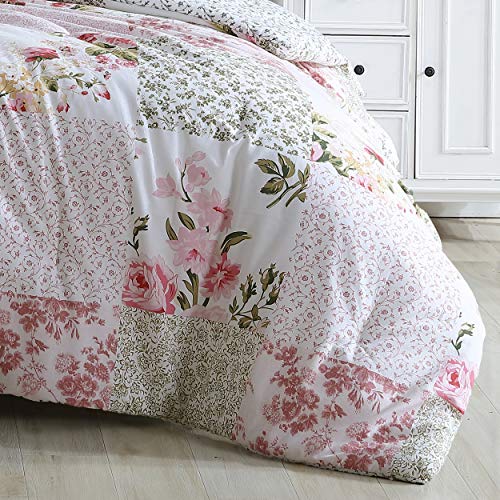 Laura Ashley Home - King Comforter Set, Reversible Cotton Bedding, Includes Matching Shams with Bonus Euro Shams & Throw Pillows (Ailyn Pink, King)