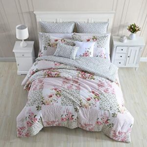 Laura Ashley Home - King Comforter Set, Reversible Cotton Bedding, Includes Matching Shams with Bonus Euro Shams & Throw Pillows (Ailyn Pink, King)